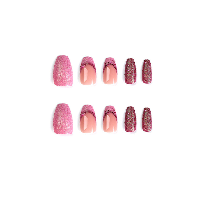 Wear Nail Pink Purple Glitter French Sequins Nail Wear Nail Stickers Nail Art Pieces Finished Removable nail