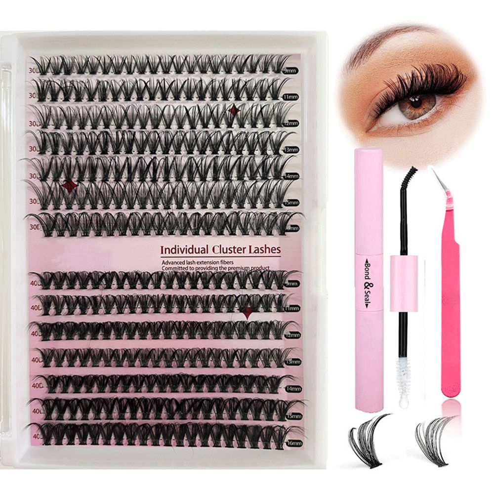 Lash Extension Kit DIY 280pcs Lash Clusters Eyelash Extension Kit, 9-16mm 30D 40D Individual Lashes Kit with Lash Bond and Seal, Lash Tweezers for Self Use (30D&40D, 0.07D, 9-16mm, Kit)