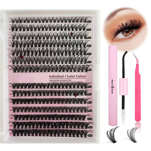 Lash Extension Kit DIY 280pcs Lash Clusters Eyelash Extension Kit, 9-16mm 30D 40D Individual Lashes Kit with Lash Bond and Seal, Lash Tweezers for Self Use (30D&40D, 0.07D, 9-16mm, Kit)