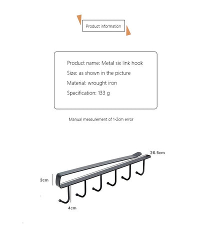 Iron Cabinet Traceless Hook Storage Hanger Multi-Row Hook Wardrobe Kitchen Punch-free Traceless Hook