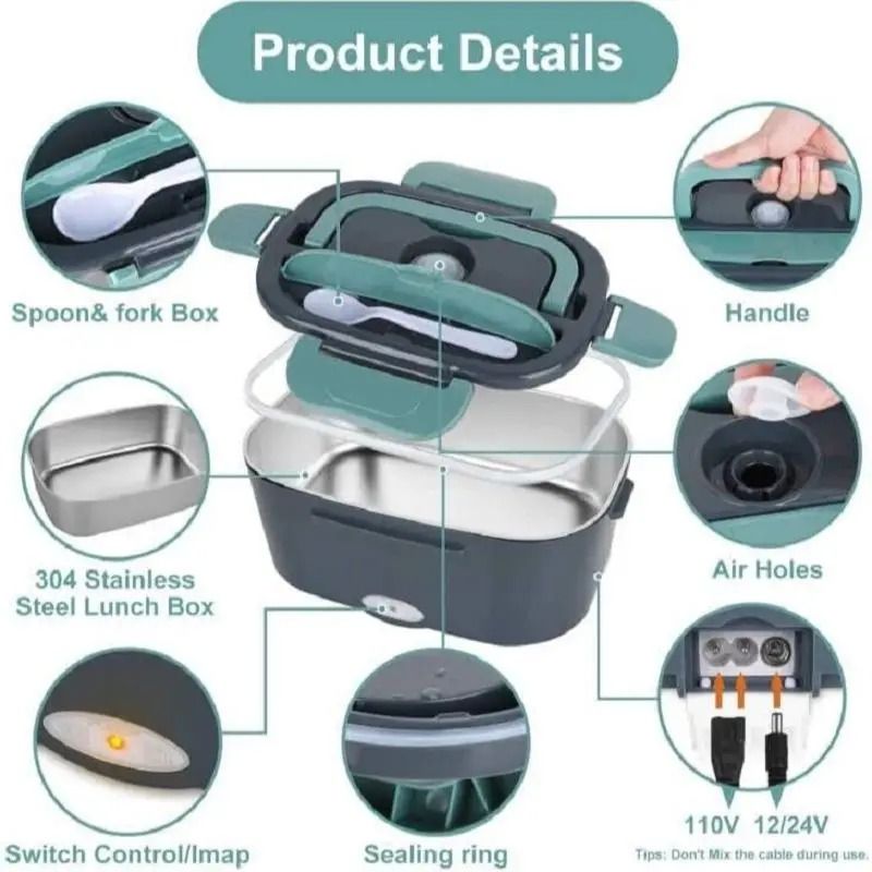 220V 1.5L Stainless Steel Electric Heating Lunch Box Plug School Office Home use Picnic Portable Food Warmer Container Heater