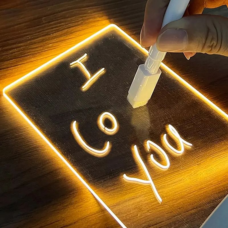 Note Board Creative Led Night Light Erasable Write Message Board Holiday USB Light Transparent Luminous Acrylic Light Gift For Children Girlfriend Decoration Night Lamp Calendar Desktop Ornaments