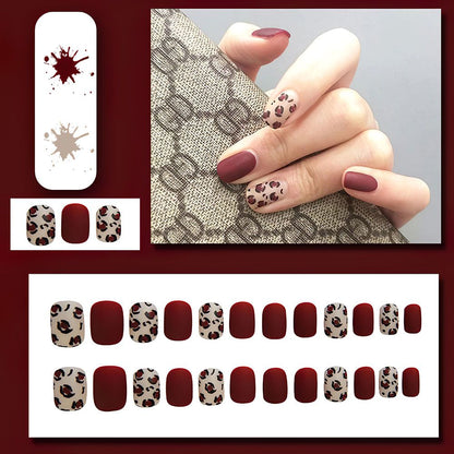 Fake nail Dark red Rose leopard frosted nail Patch Nail Patch Nail Patch Wearable nail removable nail patch product can be reused
