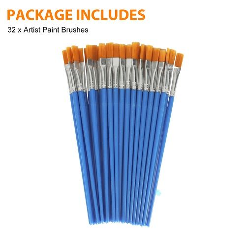 32 Pcs Flat Paint Brushes Set, LEDream Nylon Hair Small Brush Bulk for Detail Painting, Acrylic Oil Watercolor