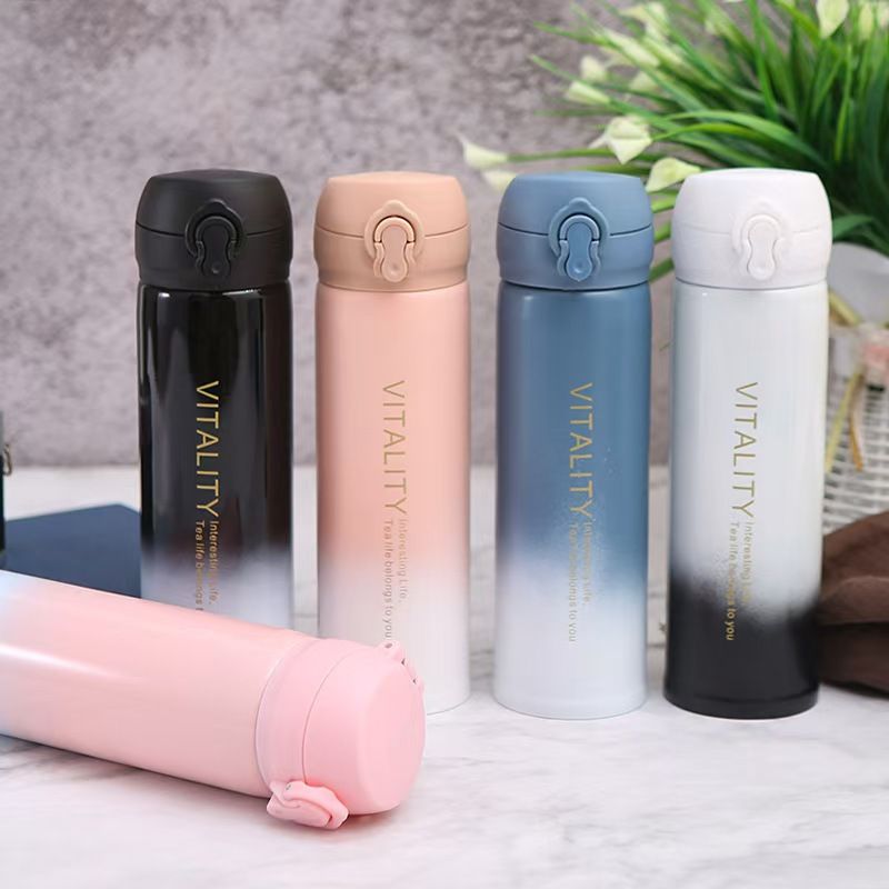 Gradient Color Water Bottle Thermos Cup Water Bottle Stainless Steel Thermos Bottle Outdoor Vacuum Flask Insulated Cup Gift