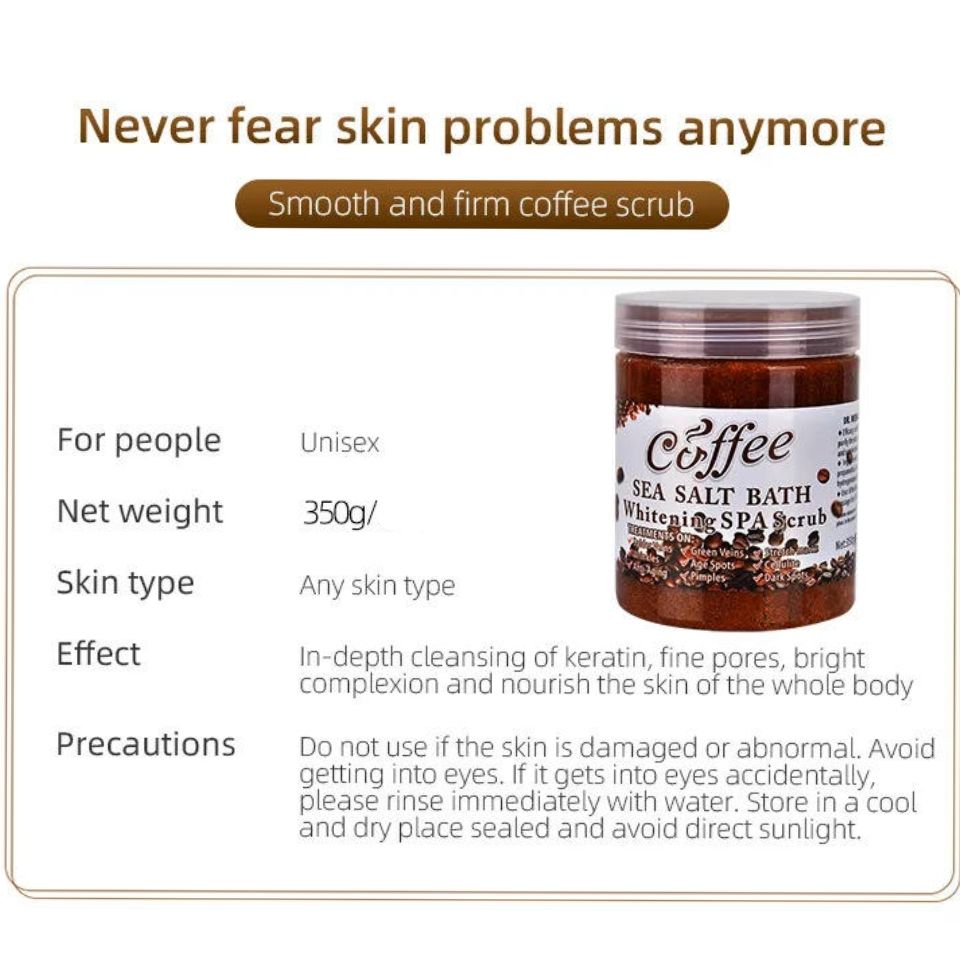 Coffee Sea Salt Bath Brightening & Whitening SPA Scrub Exfoliating Face Body Dead Skin - Dr Meinaier