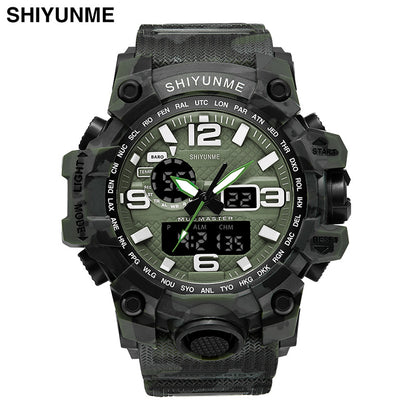 Men Watches Military Dual Display Army Watches LED Back Light Calendar Day Date Stopwatch