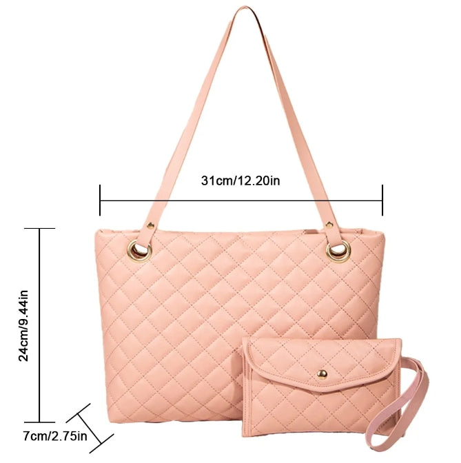 Ladies 2 in 1 PU Leather Wallet&Totes Bag Two-Piece Set Women Satchel Hobo Set New Large Luxury Female Shoulder Tote Bags