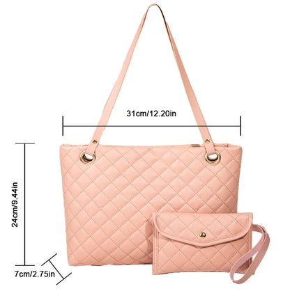 Ladies 2 in 1 PU Leather Wallet&Totes Bag Two-Piece Set Women Satchel Hobo Set New Large Luxury Female Shoulder Tote Bags