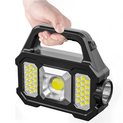 Solar Rechargeable Flashlight Zoomable Waterproof COB LED Torch Brightly Light Portable Powerful Lantern for Camping