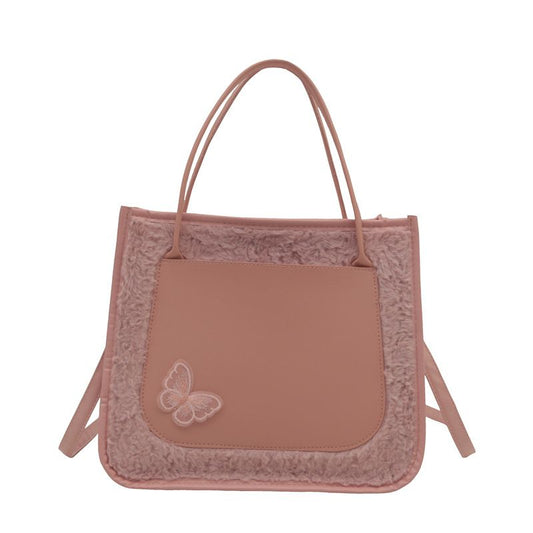 Tote Bags shoulder bag Butterfly decorative Mariposa Tote PU leather with Fluffy bag