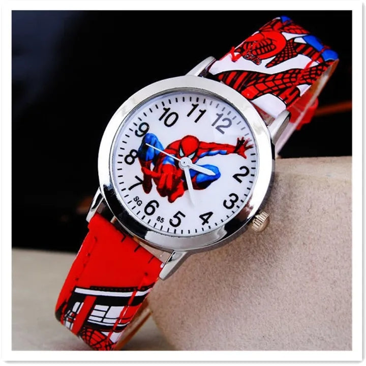 Children's Cartoon Watch Spiderman Leather Strap Quartz Watch Best Child Wristwatch Waterproof Men Watches Boy Gift