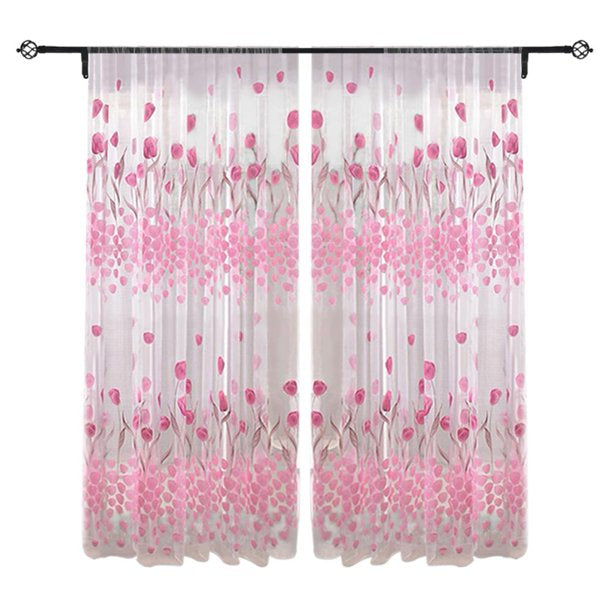 Tulip Printed Tulle Voile Door Window Curtain Sheer Drape Panel