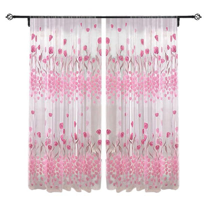 Tulip Printed Tulle Voile Door Window Curtain Sheer Drape Panel