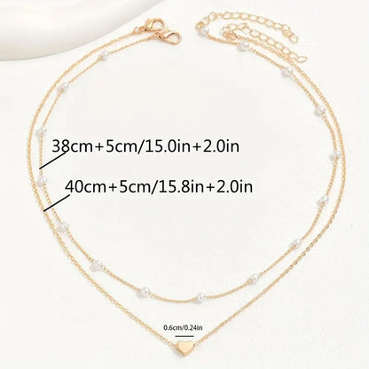 Hot selling imitation pearl heart pendant necklace versatile clavicle necklace female retro double layer necklace
