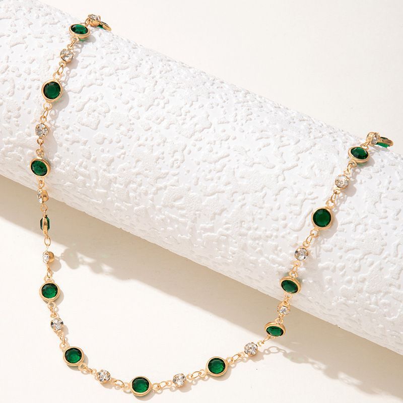 ZHJH Chain Women's Necklace Inlaid With Diamonds Bohemian Green Crystal Necklace Emerald Necklace Exquisite Satellite Necklace Gorgeous Wedding Jewelry Women's Gift Wedding Accessories Dress