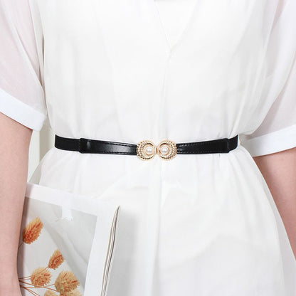 2pcs Pearl Buckle Belt New style women's belts women's elastic belts fashionable elastic pearl button coat dress versatile accessories