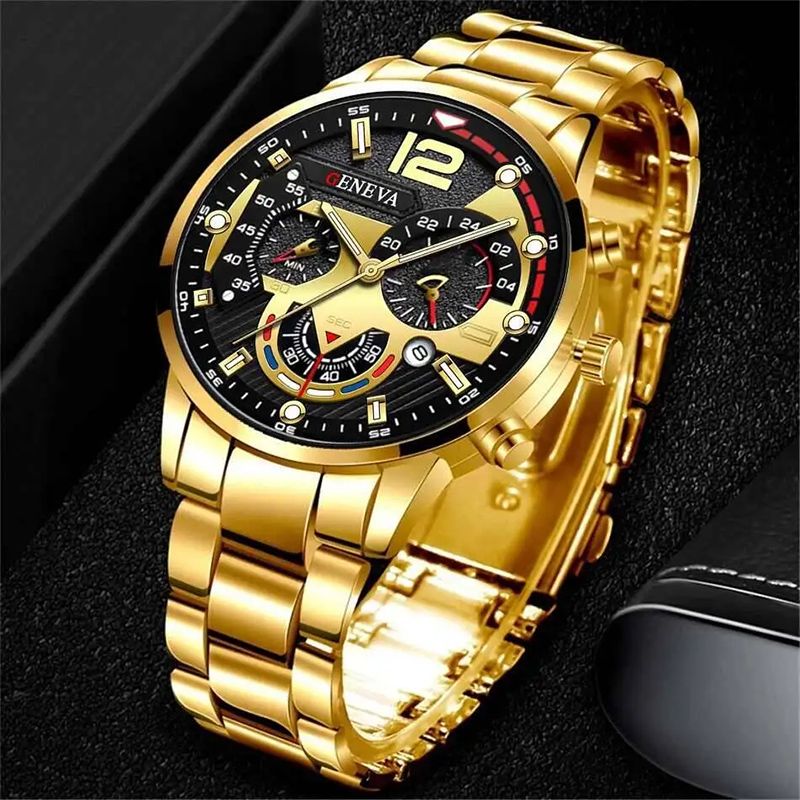3PCS/Set Fashion Men Business Watches Casual Arabic Dial Analog Quartz Watch Bracelet necklace Jewelry Set