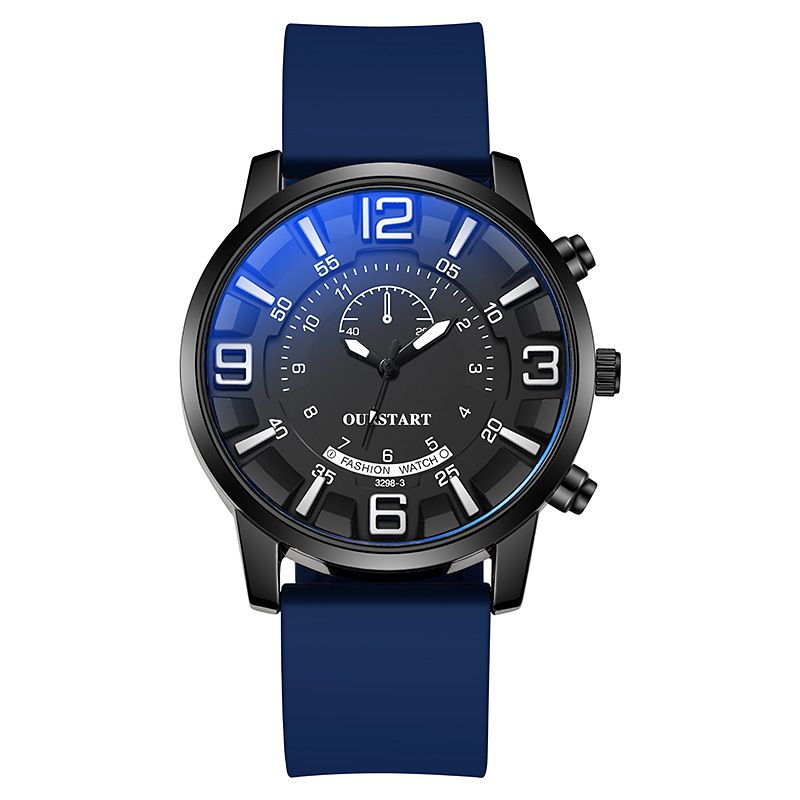 Hot Selling Men Watch Large Dial Blue Light Digital Quartz Watches Business Elite Success Male Wrist Watch High Quality Fashion Silicone Strap Sports Watches Valentines Gift