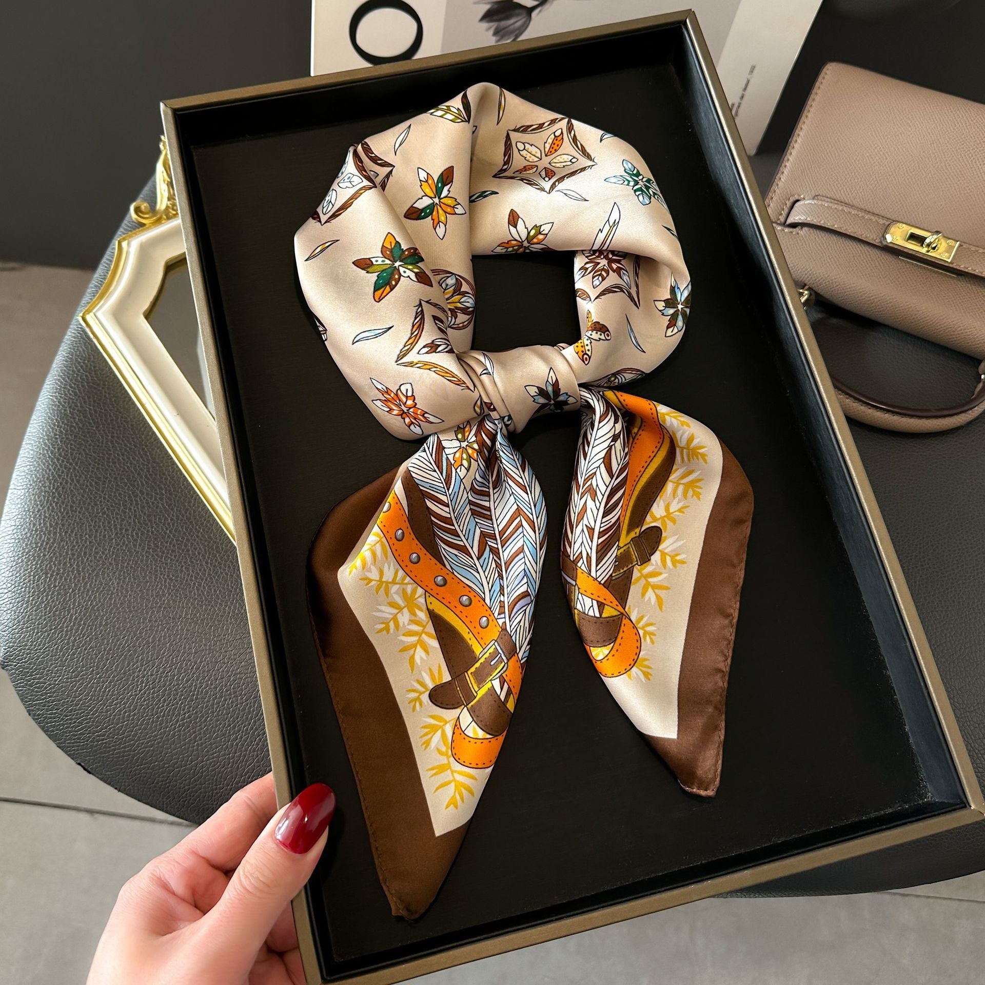 Silk Head Scarf Women Luxury Fashion Hair Scarve Summer Foulard Femme Satin Shawl Kerchief 90cm Square Headscarf Bandana Cheveux