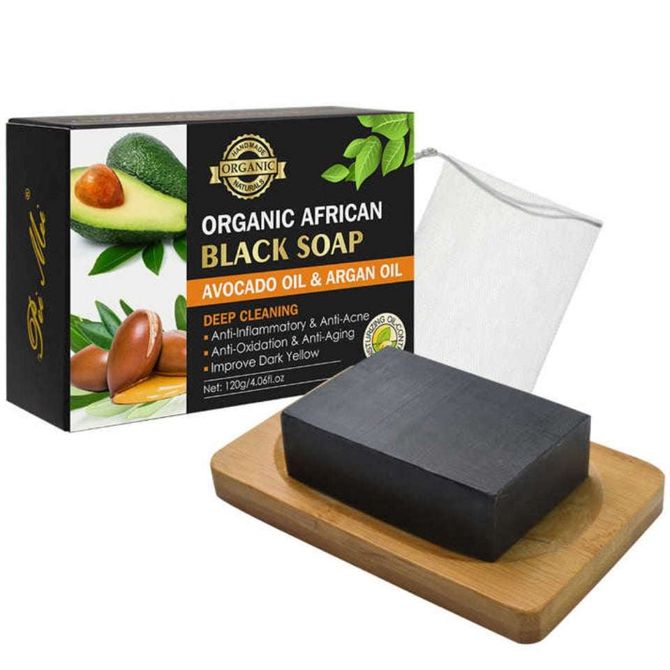 Organic African Black Soap AVOCADO OIL & ARGAN OIL Deep Cleansing - Pie Mei