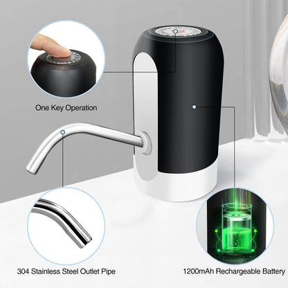UPHUI Water Extractor Automatic Water Bottle Pump USB Rechargeable Electric Water Bottle Filler Dispenser Portable Universal Water Bottle Pump with Switch for Home Kitchen Office Camping