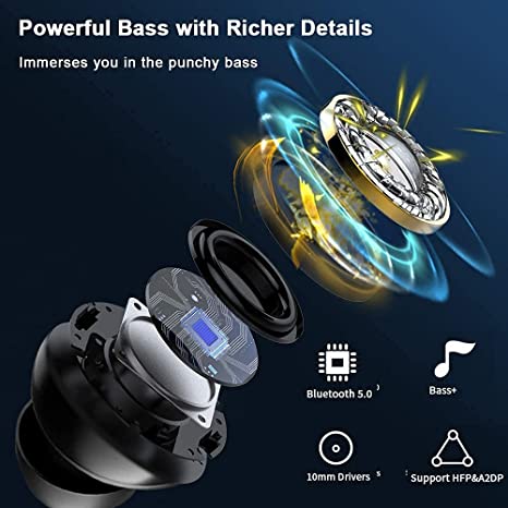 RichRipple Y50 Plus+ Wireless Bluetooth Earphone TWS Stereo Earbuds In-Ear Earpods Touch Control 450mAh with Mic Earphone for iOS&Android