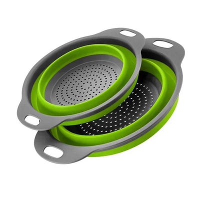 2pcs 29cm*24cm Silicone Round Folding Vegetable Fruits Washing Drain Basket Colander Strainer Collapsible Drainer Kitchen Tool Cookware Sets Cooking