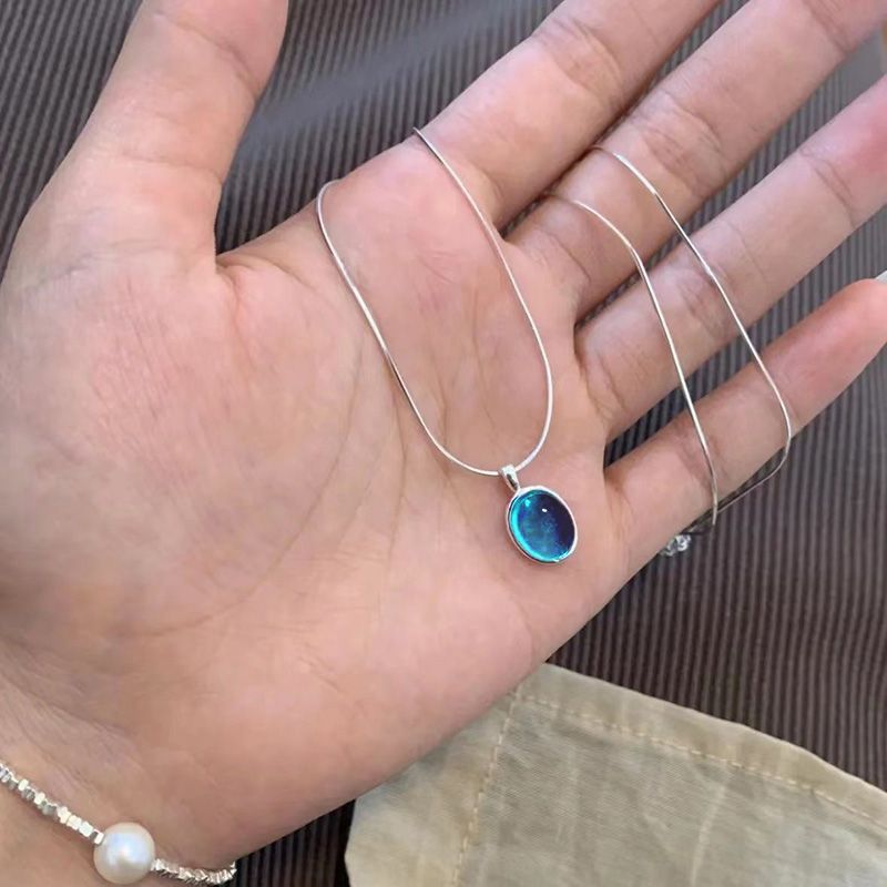 Moonstone Aquamarine Necklace For Women New Light Luxury Niche Collarbone Chain Women Snake Bone Chain Sweater Chain Accessories