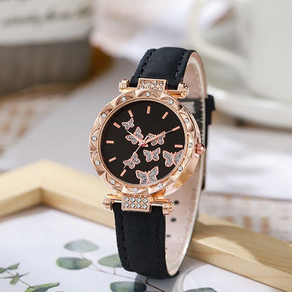 Butterfly Watches Luxury Brand Leather Quartz Women's Watch Ladies Fashion Watch Women Wristwatch Clock For Valentines Gift Favorite Women Giftes
