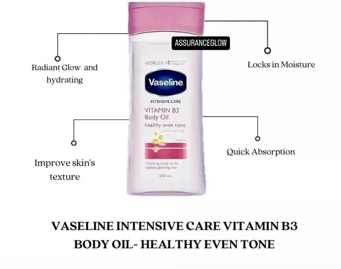 Vaseline Vitamin B3 Radiant Body Oil With Pure Cocoa Butter-200ml Replenishing Oils for Healthy Glowing Skin 100 Percent Pure Cocoa Butter Ultimate Skin Care