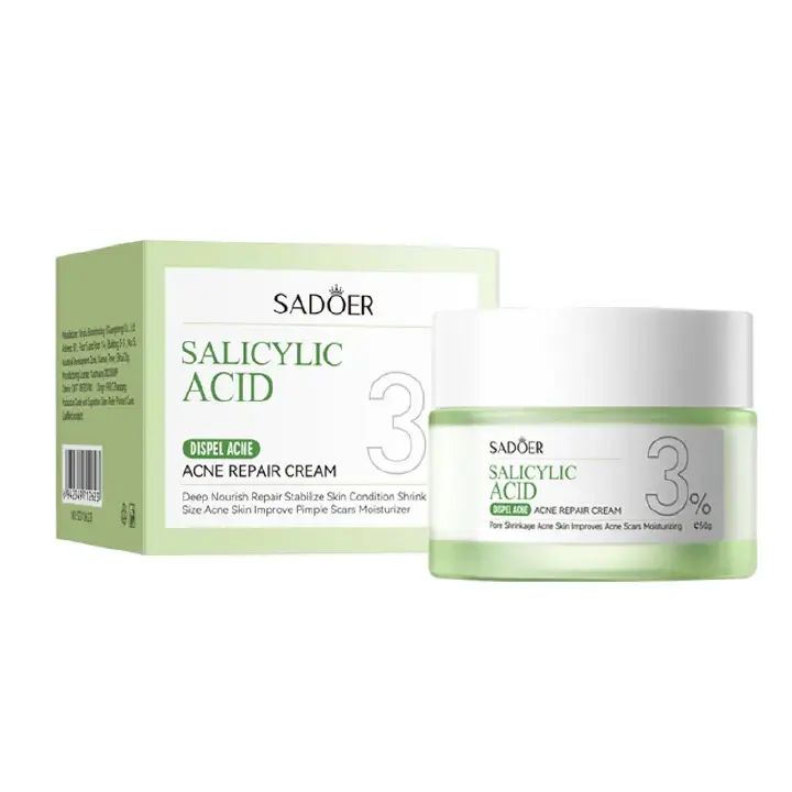 SADOER 3 in 1 Set, Acne Repair Serum + Cream + Cleanser with 3% Salicylic Acid Collagen Peptide and Niacinamide, Centella Asiatica and Niacinamide, Can add Vitamin C,Remove Acne, Moisturize, Soothing
