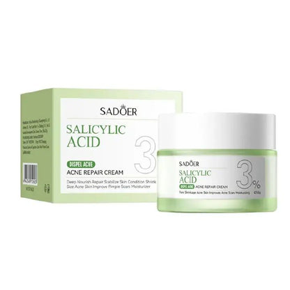 SADOER 3 in 1 Set, Acne Repair Serum + Cream + Cleanser with 3% Salicylic Acid Collagen Peptide and Niacinamide, Centella Asiatica and Niacinamide, Can add Vitamin C,Remove Acne, Moisturize, Soothing