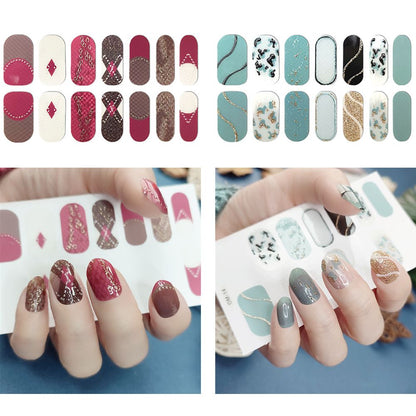 196 Pcs 14 Sheets Waterproof Full Wrap Nail Stickers Nail Polish Strips Gradient Stickers Glitter Self Adhesive DIY Art Decals Strips with 4 Pcs Nail Files for Nail Decor