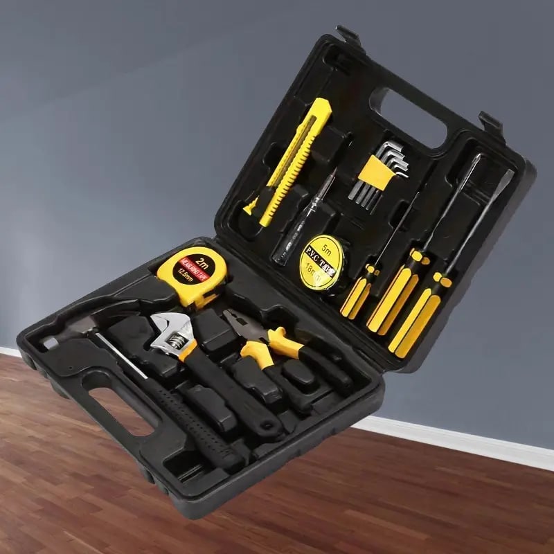 16-Piece Household Tool Set with Wire Crimpers and Iron Handles - Multifunctional Hand Tool Kit for Home Repair, Vehicle Maintenance & DIY Projects - Essential Hammer, Wrench & Screwdriver Combo