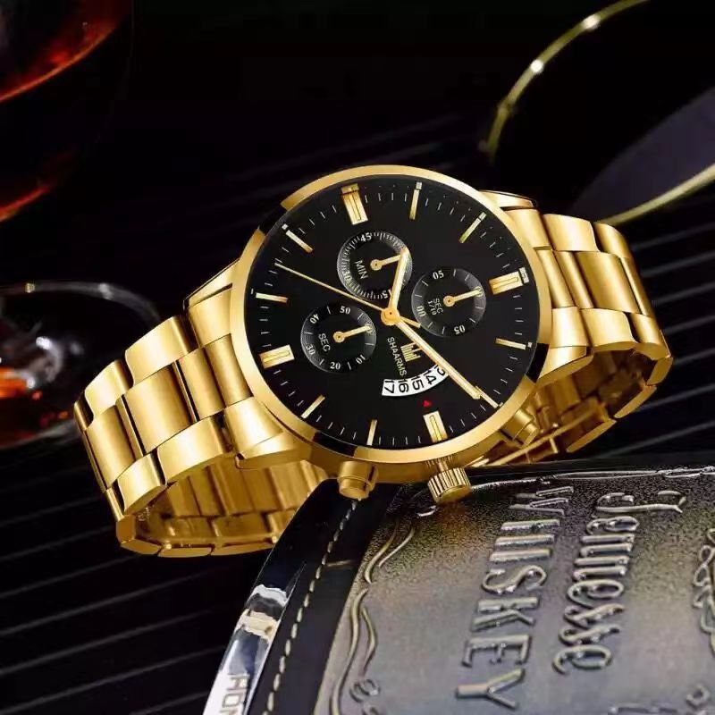 Three Eye Men's Steel Band Watches Business Leisure Calendar Quartz Male Watchs Watche For Fashion Men