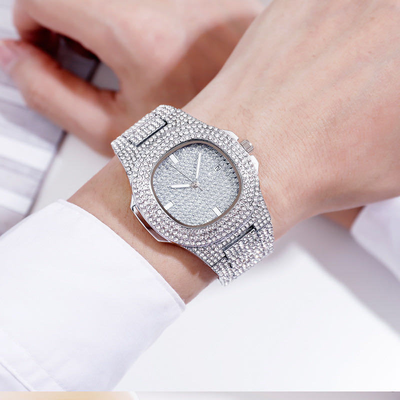 Iced Out Watch For Men Women Hip Hop Rapper Luxury Men Watch Fashion Diamond Automatic Date Quartz Watch Stainless Steel Hip Hop Men Watches