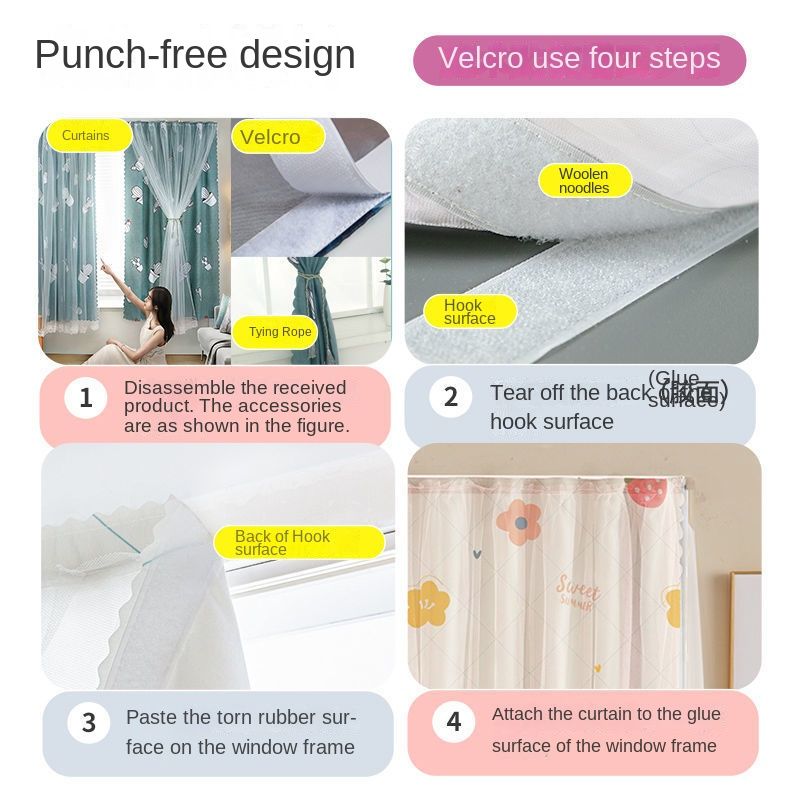 1pcs Punch-free Velcro Door Curtain For Door Window Curtains Protec tive For Living Room Bedroom Window Curtains Protective