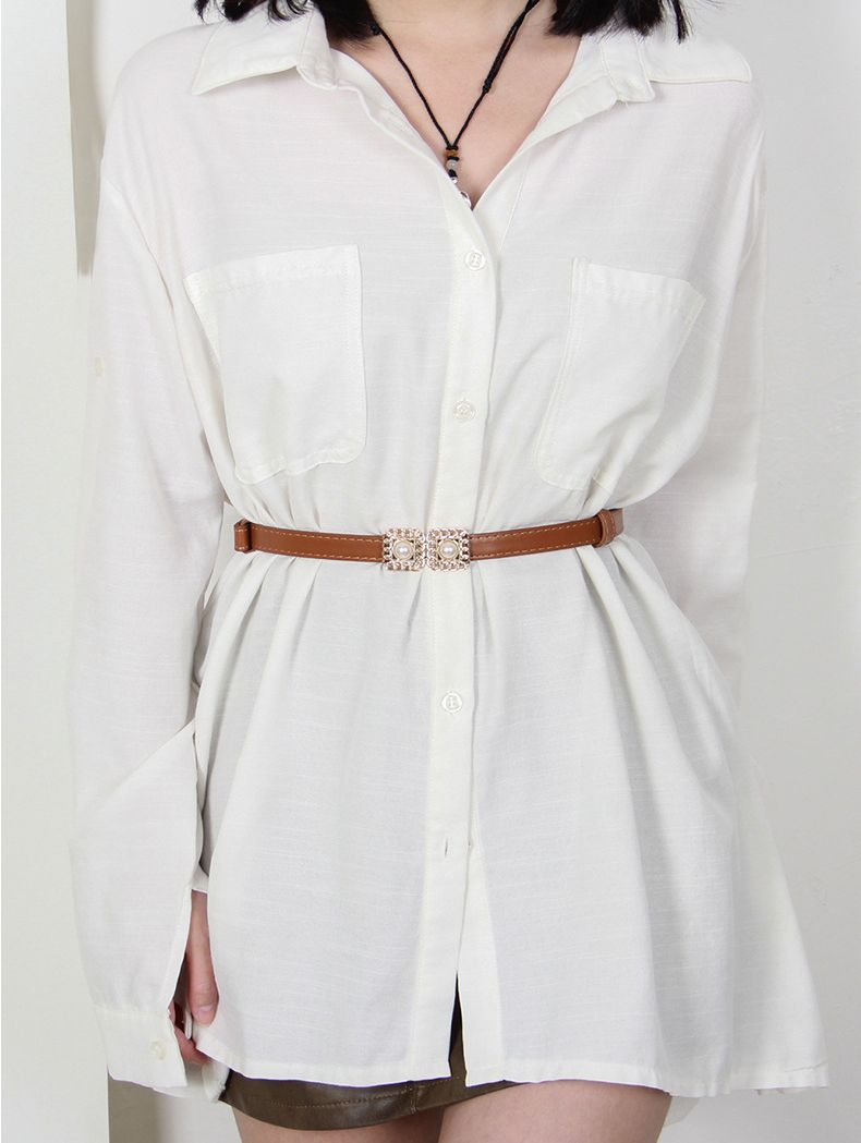 2pcs Pearl Buckle Belt New style women's belts women's elastic belts fashionable elastic pearl button coat dress versatile accessories