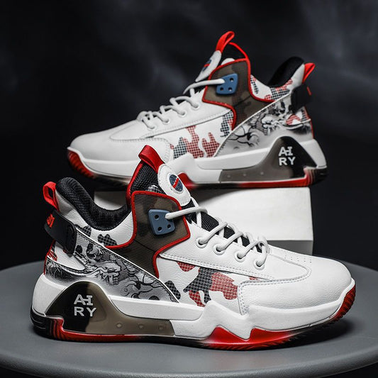 New Men's Basketball Shoes Rubber Low-top Lace-up Fashion Indoor Non-Slip Training Sports Running Shoes For Men White Black And Red Mixed Colors