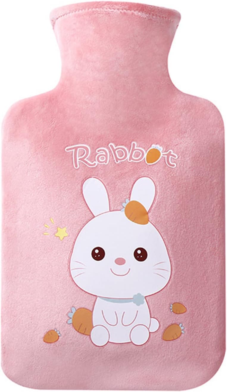 Cute Hot Water Bottles, 1L (34oz) Durable Large Hot Water Bag with Cartoon Plush Cover for Hot and Cold Compress Hand Feet Warmer Thickened Hand Warmer for Neck and Shoulder