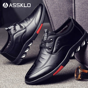 ASSKLO PU leather shoes men's leather casual shoes sport sneaker footwear business leather shoes men's leather shoes dress shoes lace-up shoes fashion versatile casual shoes driving shoes men Black