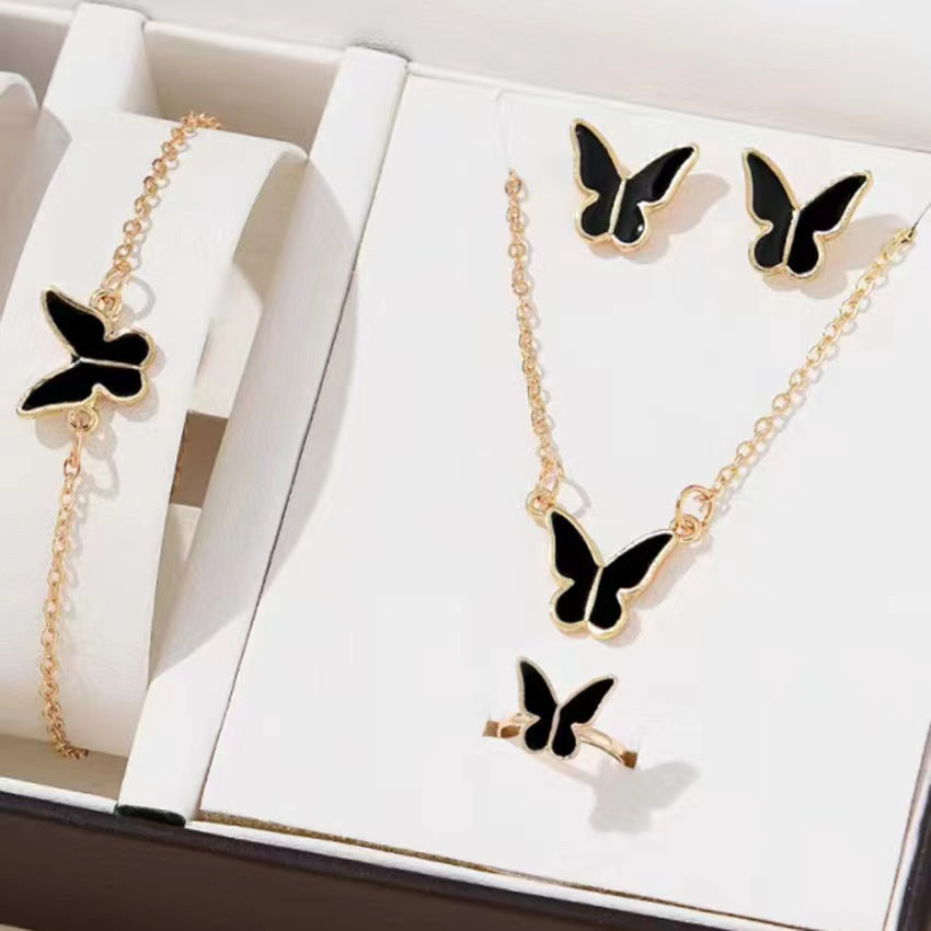 2024 Winter Fashion Commuter Leisure Style Jewelry Alloy Butterfly Four Piece Set Hot Selling Jewelry