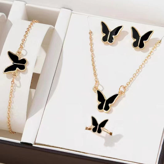 2024 Winter Fashion Commuter Leisure Style Jewelry Alloy Butterfly Four Piece Set Hot Selling Jewelry