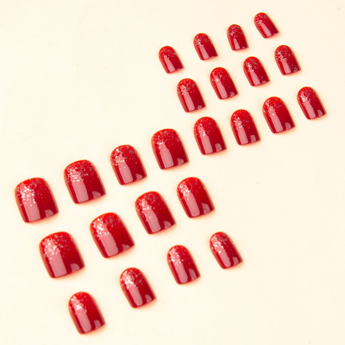 Short red nail art finished product, red finger root glitter nail art sheet, fake nail sticker nail art tool