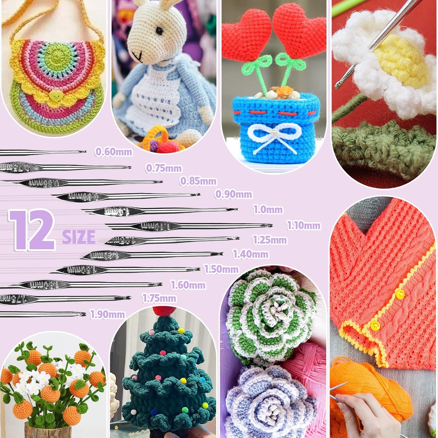 58 PCS Crochet Kit, Upgraded Hanging Crochet Set with Case & Yarn for Crocheting, Crochet Hook Set for Beginners Crochet Hook Kit with Crochet Book, Crochet Hooks, Knitting & Crochet Supplies