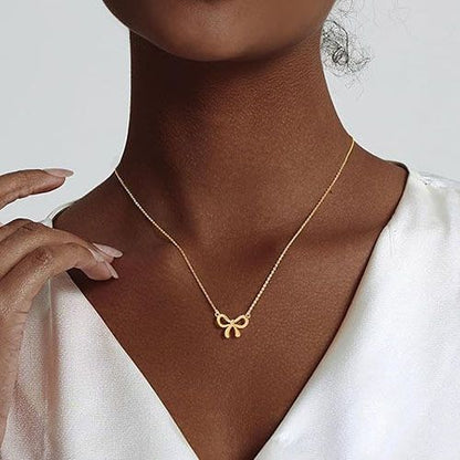 bow necklace women/woman necklace choker/chocker clavicle necklace, 18K Golden plated Bow Dainty Necklace Bow Pendant Choker Necklace Trendy Bow Necklace Gold Chain Necklaces Jewelry Gift for lady