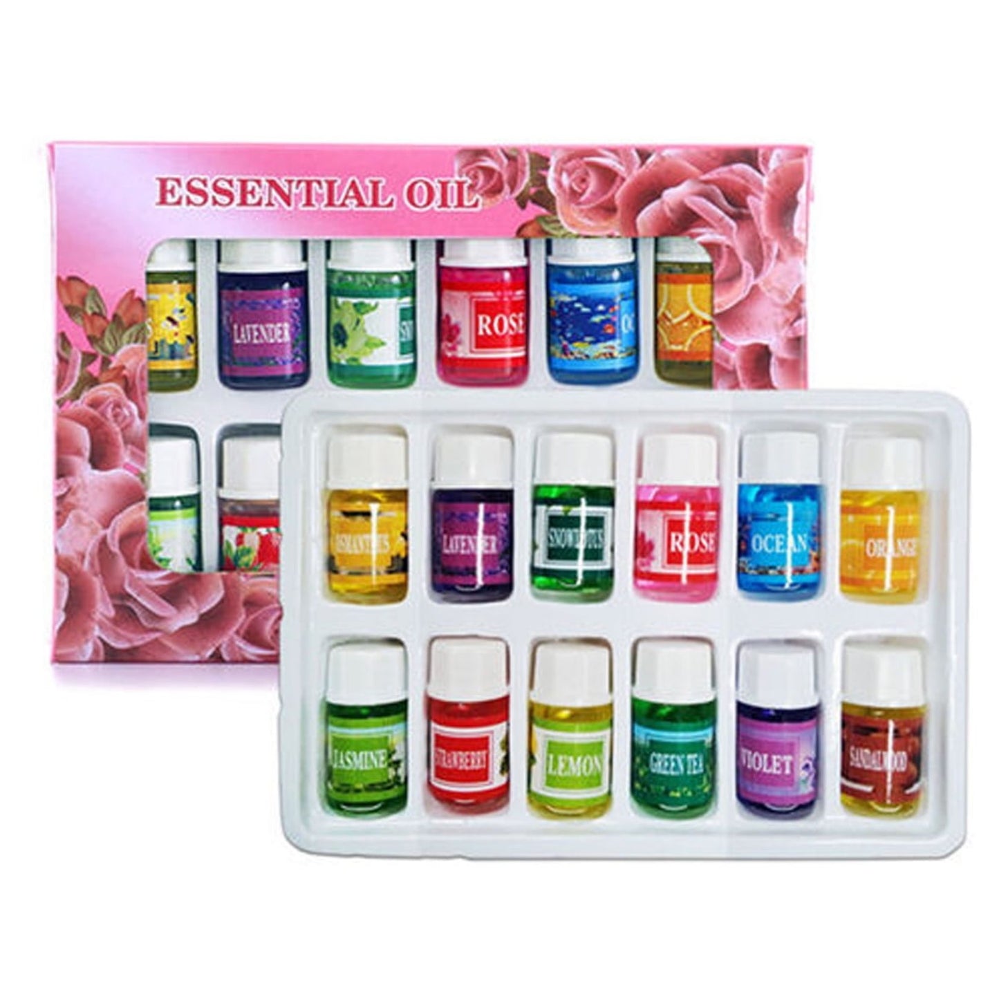 12 pcs Essential Oil Set for diffuser, humidifier, Aromatherapy Scents: Lavender Violet Green Tea Rose Sandal wood Snow Lotus Jasmine Orange Ocean Lemon Osmanthus Strawberry