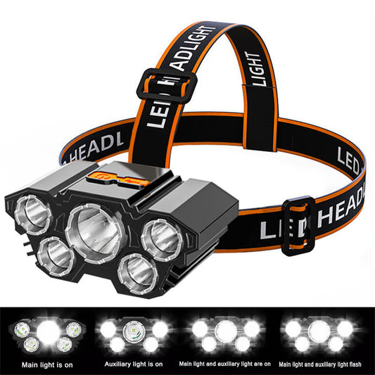 1200Lumen Ultra Bright 5 LED Head light, USB Rechargeable Waterproof Headlight Flashlight with Zoomable, 3 Modes Head Lamp for Outdoor Camping Hiking Fishing Hunting