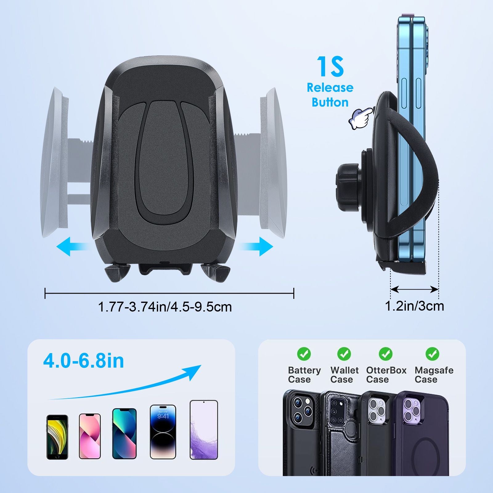 Car Phone Holder, 14in Long Arm Cell Phone Car Mount, Anti-Shake Windshield Dashboard Cradle for 4.0-6.8in Phones